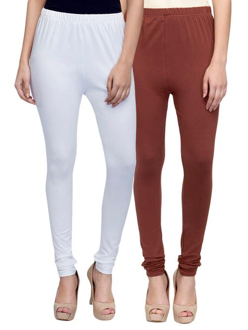 cotton lycra solid leggings (set of 2) - 10797145 - Very Small Image - 1