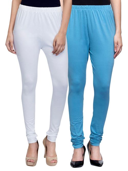 cotton lycra solid leggings (set of 2) - 10797147 - Very Small Image - 1