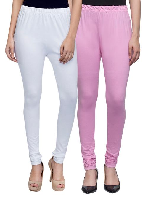 cotton lycra solid leggings (set of 2) - 10797150 - Very Small Image - 1