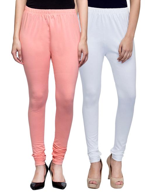 cotton lycra solid leggings (set of 2) - 10797151 - Very Small Image - 1