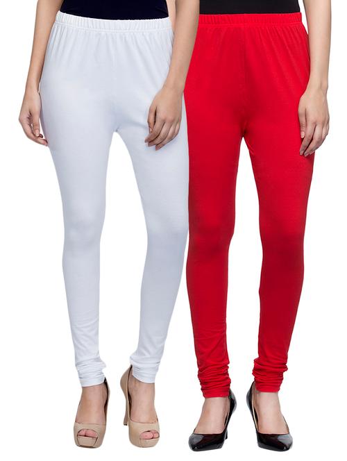 cotton lycra solid leggings (set of 2) - 10797154 - Very Small Image - 1