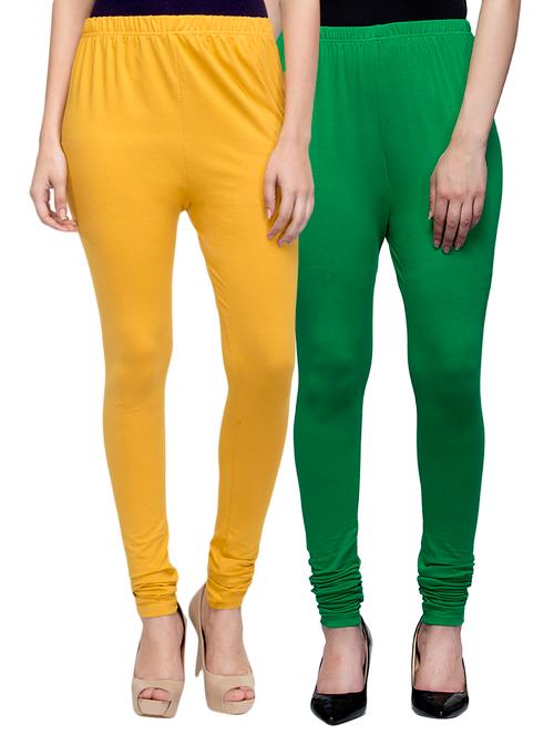 cotton lycra solid leggings (set of 2) - 10797157 - Very Small Image - 1