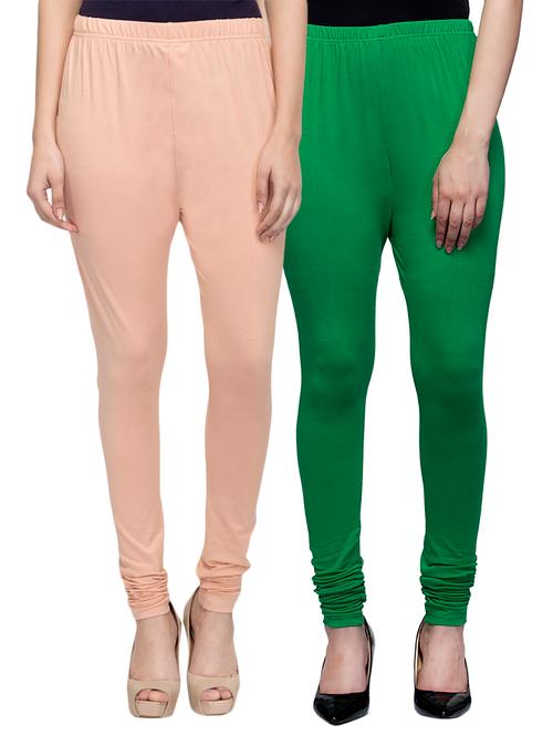 cotton lycra solid leggings (set of 2) - 10797160 - Very Small Image - 1