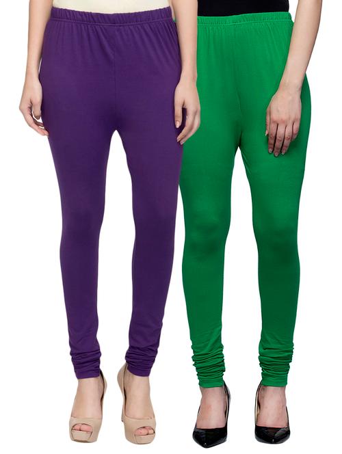 cotton lycra solid leggings (set of 2) - 10797168 - Very Small Image - 1