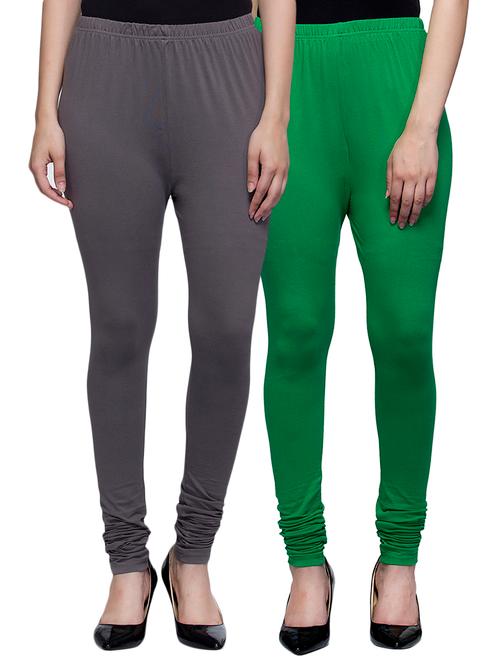 cotton lycra solid leggings (set of 2) - 10797178 - Very Small Image - 1