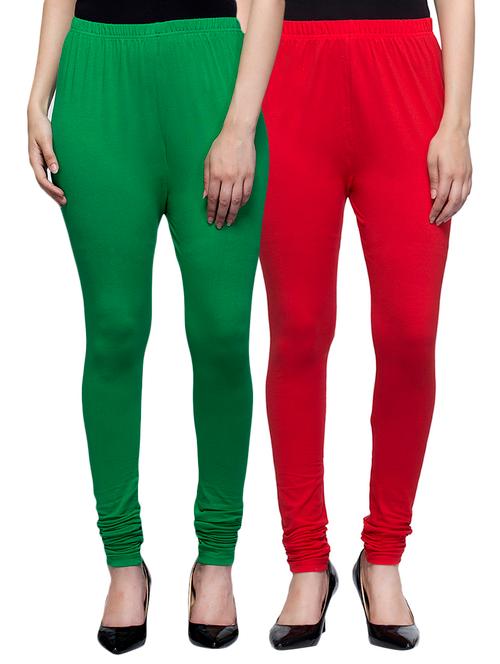 cotton lycra solid leggings (set of 2) - 10797179 - Very Small Image - 1