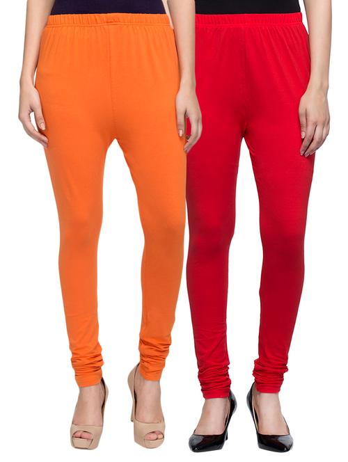 cotton lycra solid leggings (set of 2) - 10797185 - Very Small Image - 1