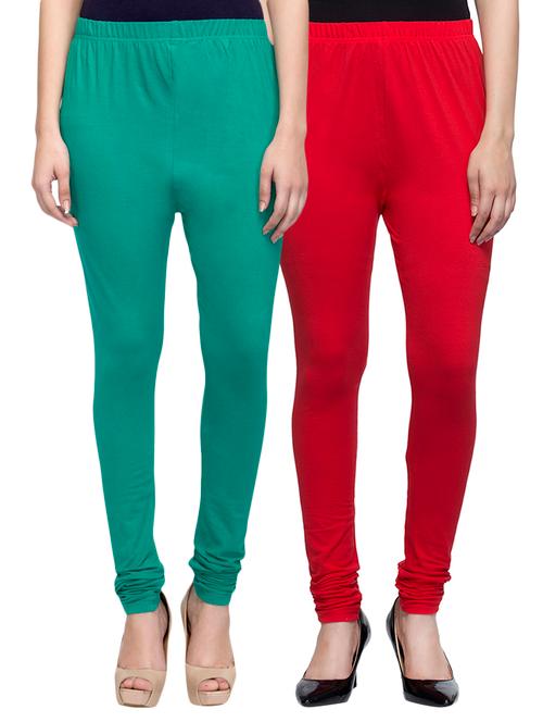 cotton lycra solid leggings (set of 2) - 10797190 - Very Small Image - 1