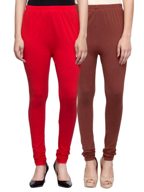 cotton lycra solid leggings (set of 2) - 10797196 - Very Small Image - 1