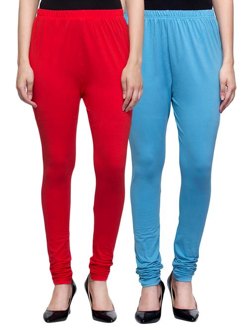 cotton lycra solid leggings (set of 2) - 10797197 - Very Small Image - 1