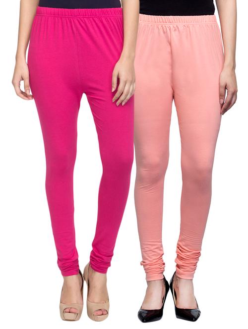 cotton lycra solid leggings (set of 2) - 10797205 - Very Small Image - 1