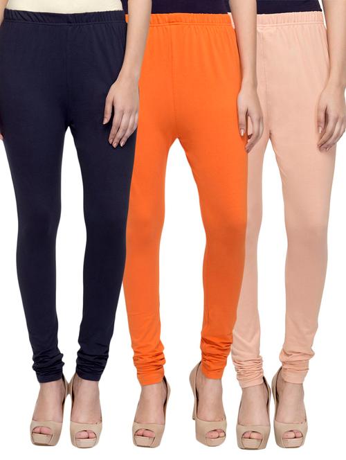 cotton lycra solid leggings (set of 3) - 10797212 - Very Small Image - 1