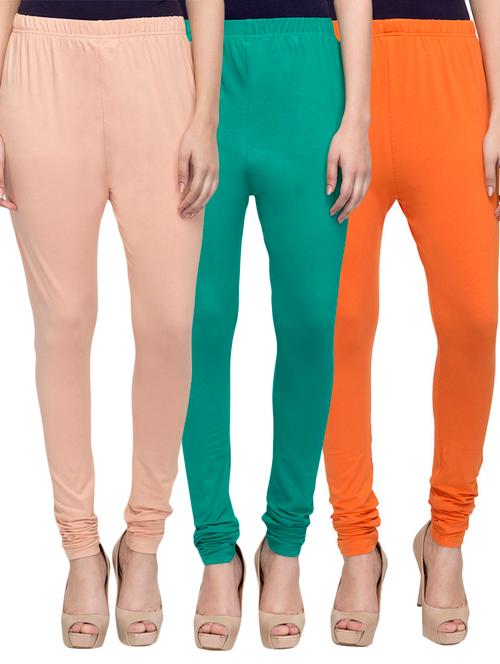 cotton lycra solid leggings (set of 3) - 10797213 - Very Small Image - 1