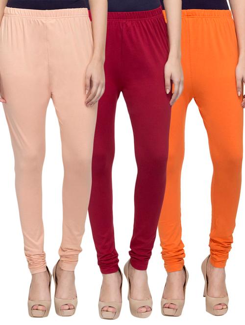 cotton lycra solid leggings (set of 3) - 10797214 - Very Small Image - 1
