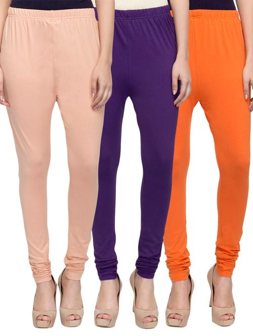 cotton lycra solid leggings (set of 3) - 10797215 - Very Small Image - 1