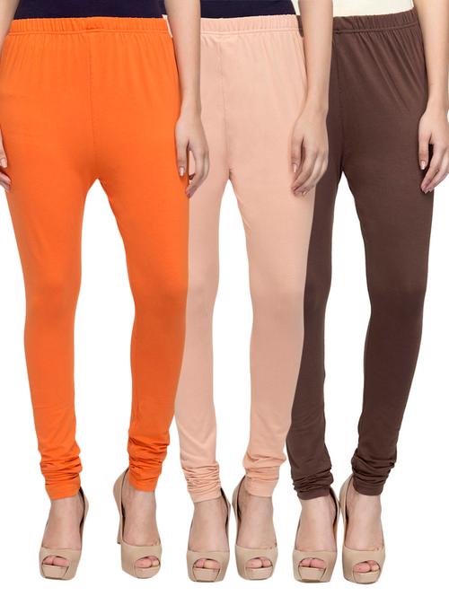 cotton lycra solid leggings (set of 3) - 10797217 - Very Small Image - 1