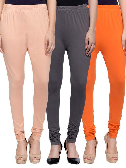 cotton lycra solid leggings (set of 3) - 10797223 - Very Small Image - 1