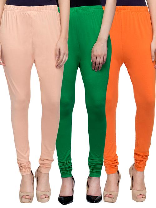 cotton lycra solid leggings (set of 3) - 10797224 - Very Small Image - 1
