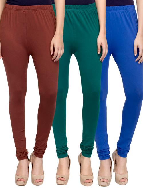 cotton lycra solid leggings (set of 3) - 10797228 - Very Small Image - 1