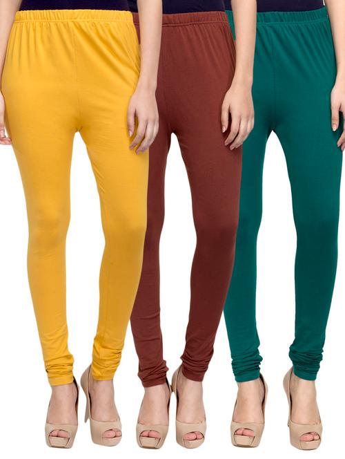 cotton lycra solid leggings (set of 3) - 10797229 - Very Small Image - 1
