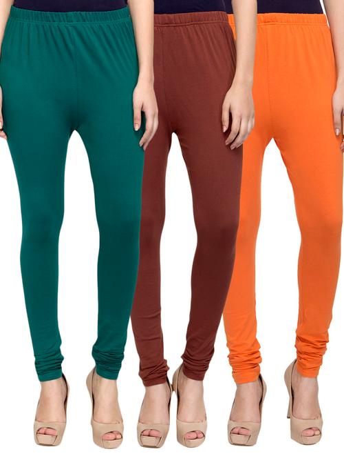 cotton lycra solid leggings (set of 3) - 10797231 - Very Small Image - 1