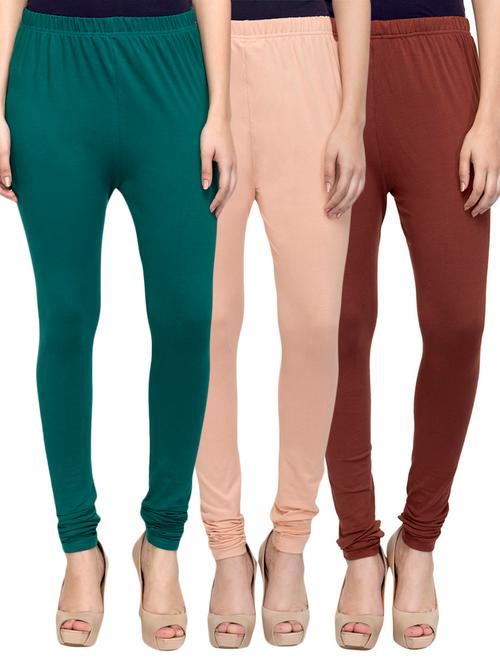 cotton lycra solid leggings (set of 3) - 10797232 - Very Small Image - 1