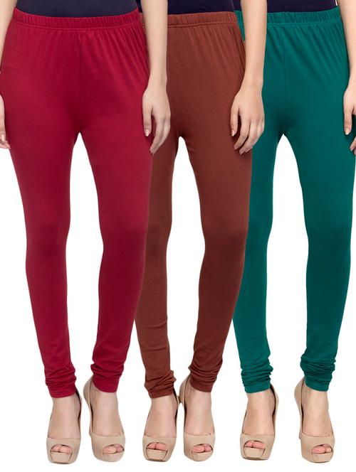cotton lycra solid leggings (set of 3) - 10797235 - Very Small Image - 1