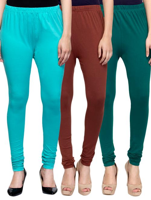 cotton lycra solid leggings (set of 3) - 10797241 - Very Small Image - 1