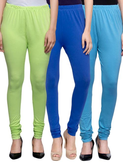 cotton lycra solid leggings (set of 3) - 10797289 - Very Small Image - 1