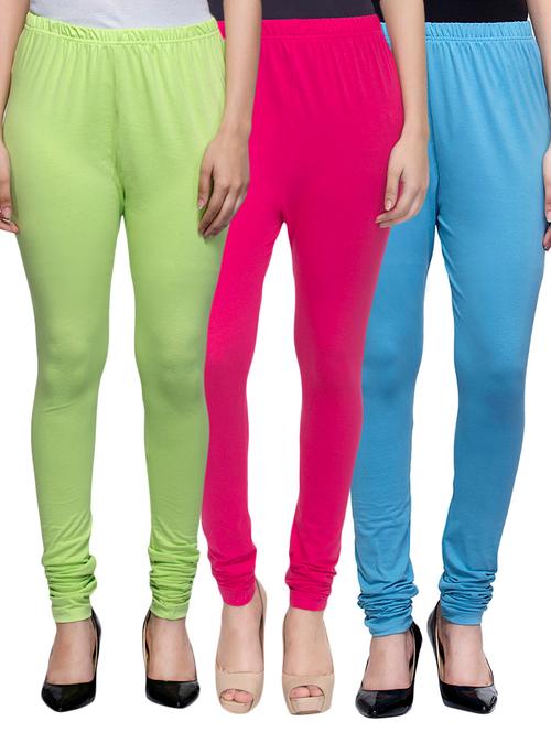 cotton lycra solid leggings (set of 3) - 10797291 - Very Small Image - 1