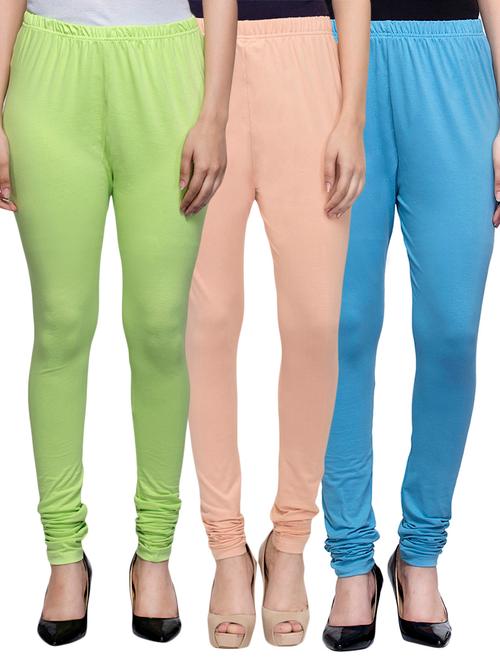 cotton lycra solid leggings (set of 3) - 10797292 - Very Small Image - 1