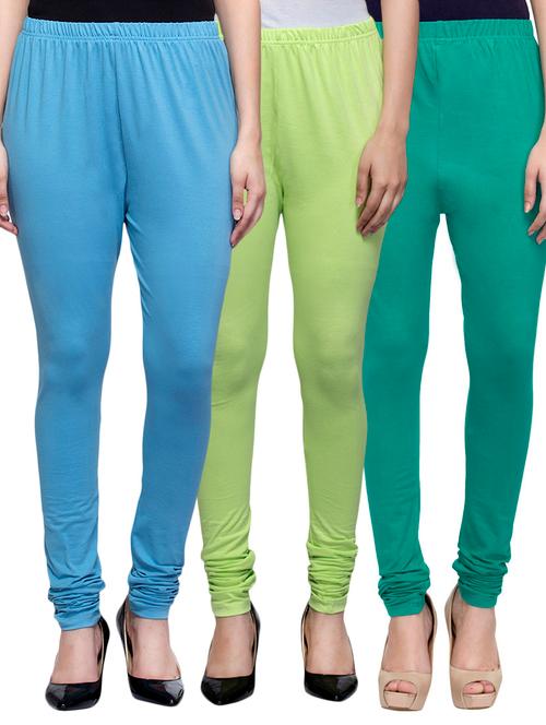 cotton lycra solid leggings (set of 3) - 10797293 - Very Small Image - 1
