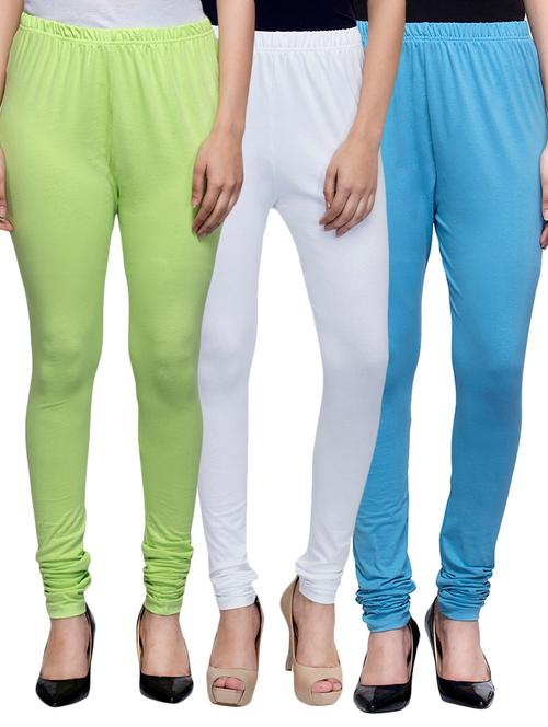 cotton lycra solid leggings (set of 3) - 10797297 - Very Small Image - 1