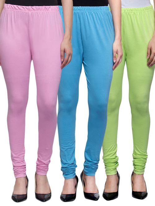 cotton lycra solid leggings (set of 3) - 10797299 - Very Small Image - 1