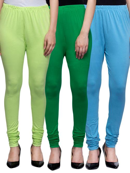 cotton lycra solid leggings (set of 3) - 10797300 - Very Small Image - 1
