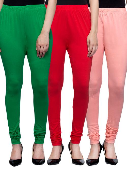 cotton lycra solid leggings (set of 3) - 10797305 - Very Small Image - 1