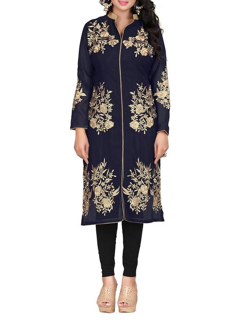 dark blue georgette kurti - 10798136 - Very Small Image - 1