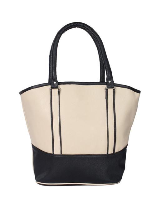 cream and black faux leather shopping bag - 10798590 - Very Small Image - 1