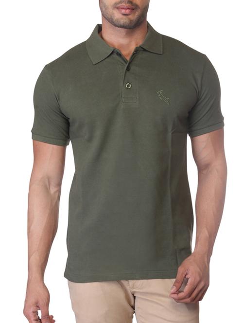 solid olive green cotton t-shirt - 10799534 - Very Small Image - 1