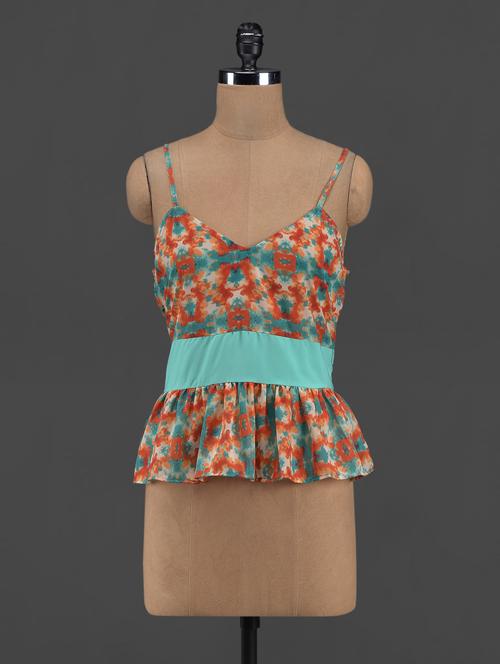Printed Polyester Peplum Top - 1080055 - Very Small Image - 1