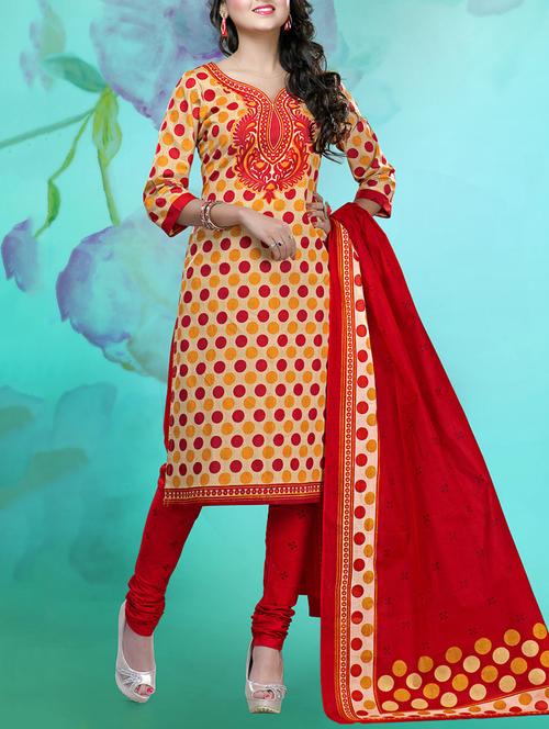 yellow cotton unstitched suit - 10800579 - Very Small Image - 1