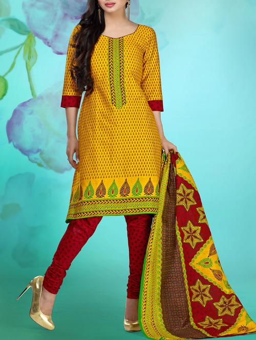 yellow cotton unstitched suit - 10800583 - Very Small Image - 1