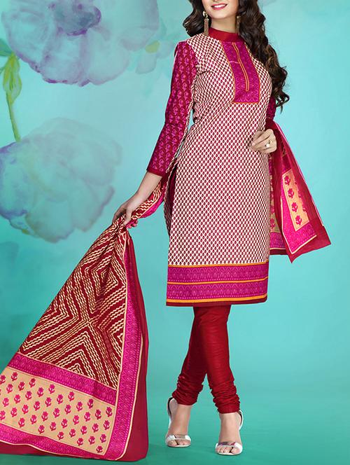 pink cotton unstitched suit - 10800594 - Very Small Image - 1