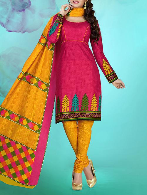 pink cotton unstitched suit - 10800597 - Very Small Image - 1