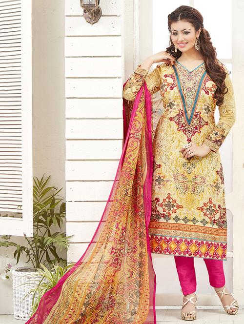 yellow cotton unstitched suit - 10800606 - Very Small Image - 1