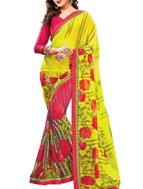 lemon yellow georgette saree - 10801262 - Very Small Image - 1