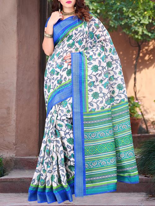 white cotton saree - 10801286 - Very Small Image - 1