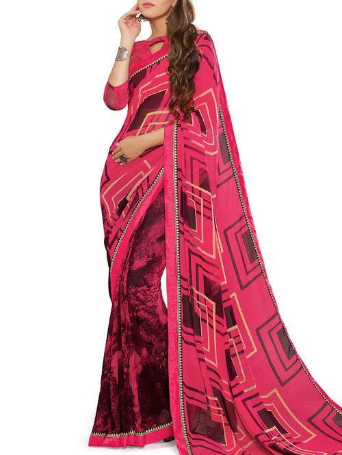 carrot pink georgette saree - 10801316 - Very Small Image - 1