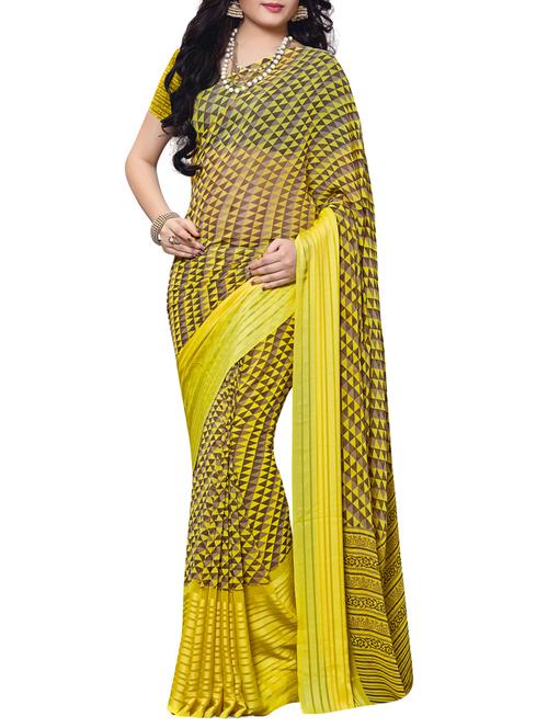 yellow georgette saree - 10801338 - Very Small Image - 1