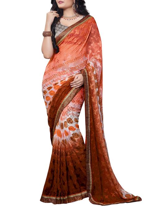 orange,brown georgette saree - 10801339 - Very Small Image - 1